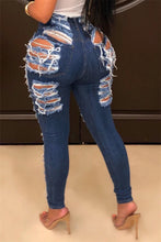 Load image into Gallery viewer, New stylish solid color hole micro elastic pocket zip-up sexy jeans