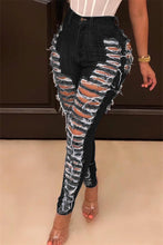 Load image into Gallery viewer, New stylish solid color hole micro elastic pocket zip-up sexy jeans