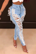 Load image into Gallery viewer, New stylish solid color hole micro elastic pocket zip-up sexy jeans