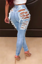 Load image into Gallery viewer, New stylish solid color hole micro elastic pocket zip-up sexy jeans