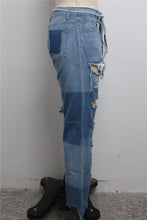 Load image into Gallery viewer, Hole zip-up new fashion contrast color inelastic slim jeans (with belt)