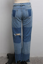 Load image into Gallery viewer, Hole zip-up new fashion contrast color inelastic slim jeans (with belt)