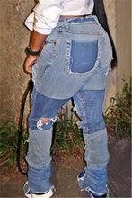 Load image into Gallery viewer, Hole zip-up new fashion contrast color inelastic slim jeans (with belt)