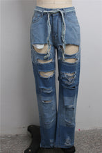 Load image into Gallery viewer, Hole zip-up new fashion contrast color inelastic slim jeans (with belt)