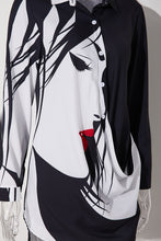 Load image into Gallery viewer, Casual slight stretch human face printing lapel button mini dress