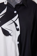 Load image into Gallery viewer, Casual slight stretch human face printing lapel button mini dress