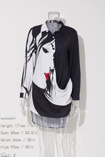 Load image into Gallery viewer, Casual slight stretch human face printing lapel button mini dress