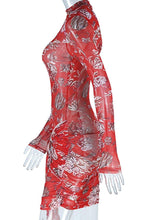 Load image into Gallery viewer, Sexy slight stretch micro see through mesh flower print mini dress(no underwear)