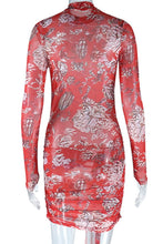 Load image into Gallery viewer, Sexy slight stretch micro see through mesh flower print mini dress(no underwear)