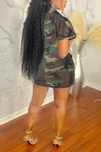 Load image into Gallery viewer, Stylish non-stretch camo printing single-breasted slim mini dress