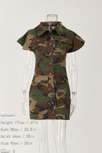 Load image into Gallery viewer, Stylish non-stretch camo printing single-breasted slim mini dress