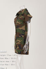 Load image into Gallery viewer, Stylish non-stretch camo printing single-breasted slim mini dress