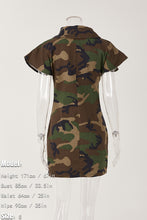 Load image into Gallery viewer, Stylish non-stretch camo printing single-breasted slim mini dress