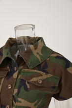 Load image into Gallery viewer, Stylish non-stretch camo printing single-breasted slim mini dress