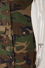 Load image into Gallery viewer, Stylish non-stretch camo printing single-breasted slim mini dress