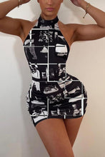 Load image into Gallery viewer, Sexy stretch urban style printing halter-neck backless bodycon mini dress