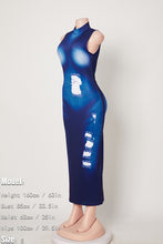 Load image into Gallery viewer, Sexy slight stretch fake denim printing bodycon midi dress
