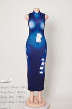 Load image into Gallery viewer, Sexy slight stretch fake denim printing bodycon midi dress