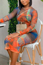 Load image into Gallery viewer, Sexy stretch abstract printing long sleeve bodycon midi dress