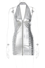 Load image into Gallery viewer, Sexy slight stretch halter-neck zip-up bodycon mini dress