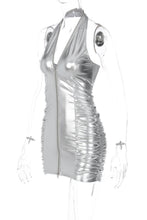 Load image into Gallery viewer, Sexy slight stretch halter-neck zip-up bodycon mini dress