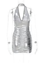 Load image into Gallery viewer, Sexy slight stretch halter-neck zip-up bodycon mini dress