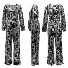 Load image into Gallery viewer, Casual slight stretch batch printing with belt jumpsuit