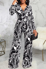 Load image into Gallery viewer, Casual slight stretch batch printing with belt jumpsuit