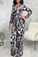 Load image into Gallery viewer, Casual slight stretch batch printing with belt jumpsuit