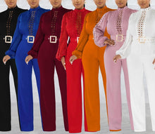 Load image into Gallery viewer, Sexy 6 colors stretch hollow long sleeve with belt jumpsuit