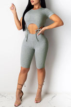 Load image into Gallery viewer, Sexy solid color stretch hollow lace-up zip-up playsuit
