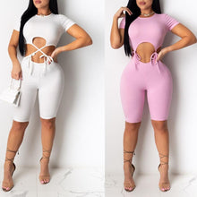 Load image into Gallery viewer, Sexy solid color stretch hollow lace-up zip-up playsuit
