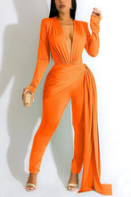 Load image into Gallery viewer, Sexy 6 colors stretch shoulder padded deep-v irregular slim jumpsuit