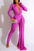 Load image into Gallery viewer, Sexy 6 colors stretch shoulder padded deep-v irregular slim jumpsuit
