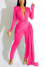 Load image into Gallery viewer, Sexy 6 colors stretch shoulder padded deep-v irregular slim jumpsuit