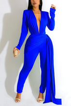 Load image into Gallery viewer, Sexy 6 colors stretch shoulder padded deep-v irregular slim jumpsuit