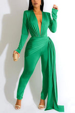 Load image into Gallery viewer, Sexy 6 colors stretch shoulder padded deep-v irregular slim jumpsuit