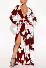 Load image into Gallery viewer, Sexy flower printing stretch deep-v backless slit jumpsuit