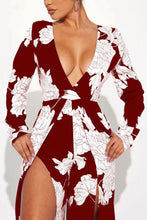 Load image into Gallery viewer, Sexy flower printing stretch deep-v backless slit jumpsuit
