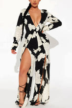 Load image into Gallery viewer, Sexy flower printing stretch deep-v backless slit jumpsuit