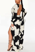 Load image into Gallery viewer, Sexy flower printing stretch deep-v backless slit jumpsuit