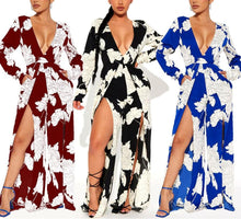Load image into Gallery viewer, Sexy flower printing stretch deep-v backless slit jumpsuit
