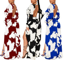 Load image into Gallery viewer, Sexy flower printing stretch deep-v backless slit jumpsuit