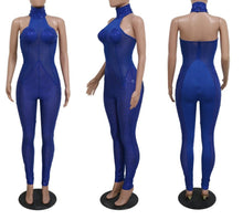 Load image into Gallery viewer, Sexy slight stretch sequins mesh see-through halter neck slim jumpsuit