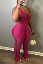 Load image into Gallery viewer, Sexy slight stretch solid color deep v-neck backless lace-up jumpsuit