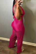 Load image into Gallery viewer, Sexy slight stretch solid color deep v-neck backless lace-up jumpsuit
