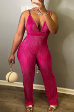 Load image into Gallery viewer, Sexy slight stretch solid color deep v-neck backless lace-up jumpsuit