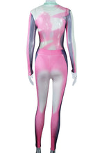 Load image into Gallery viewer, Slight stretch tie-dye printing mesh see-through bodysuit slim sexy pants sets