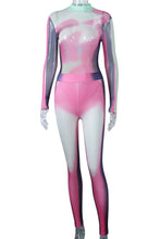 Load image into Gallery viewer, Slight stretch tie-dye printing mesh see-through bodysuit slim sexy pants sets