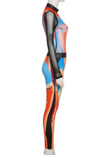 Load image into Gallery viewer, High stretch see through mesh stitching fixed print sexy bodysuit pants sets